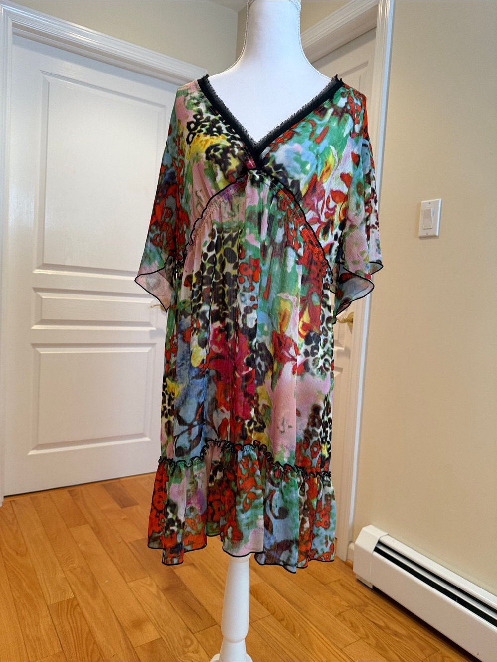 Multicolor Floral & Animal Print V-Neck Semi Sheer Tunic